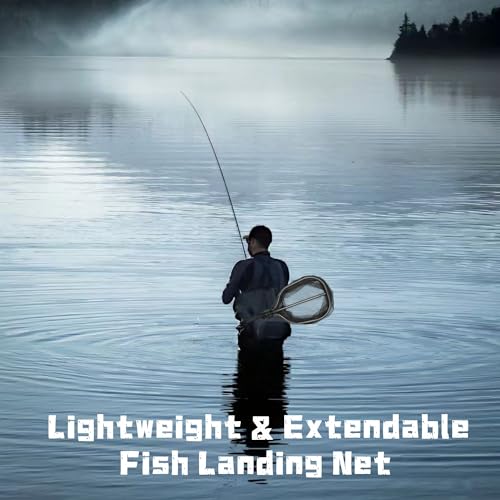 Floating Fishing Net for Steelhead, Salmon, Fly, Kayak, Catfish, Bass, Trout Fishing, Rubber Coated Landing Net with Fixed or Telescoping Pole Handle - color: Black PVC Net