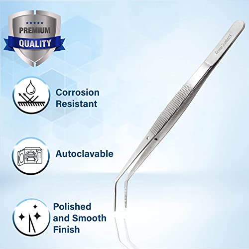 Lab Tweezers High Precision Forceps, 6" (15.2 cm), Fine Strong Angled Point tweezers, Stainless Steel - size: 6" Angled