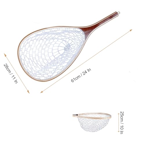 Fly Fishing Net, Trout Net, Wooden Frame Fly Fishing Landing Net with Soft Rubber Mesh for Catch and Release, Lightweight Fish Net for Trout Bass, Fly Fishing Gear for Stream Fishing - color: White-01, style: Rectangle Holes