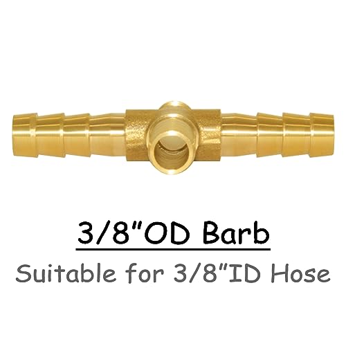 Uenede 2PCS Solid Brass 3/8"OD Barb Fittings 4-Way Union Intersection Hose Pipe Barb Fitting for Water/Oil/Gas - size: 3/8" Barb, style: Cross (4 Way)