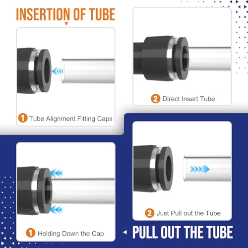 20pcs Air Line Quick Connect Fittings,5/16'' OD 8mm PU Straight Air Hose Fittings,Pneumatic 5/16'' OD 8mm Union Push to Tubing Kit - color: Black, size: 5/16"OD
