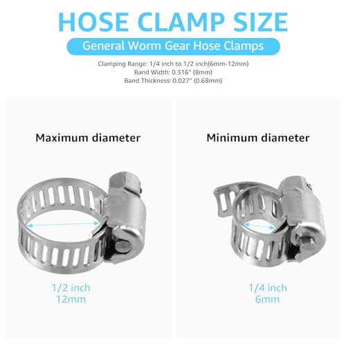 MRbrew Worm Gear Hose Clamps, 12 Pack Stainless Steel Hose Clamps for Home Brewing Beer Line Hose Clamps Gas Tubing Clamps 6-12mm (1/4-1/2 inch,3/8 inch, 5/16 inch) - color: All Stainless Steel, size: 12 Pcs Clamping Range: 6-12mm
