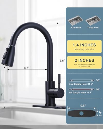 WOWOW Black Kitchen Faucet with Sprayer, Pull Down Kitchen Sink Faucet Lead-Free, Stainless Steel Single Handle Kitchen Faucets with Deck Plate, 360 Swivel High Arc Single Hole RV Kitchen Faucet - color: B: Black, style: Kitchen Faucet