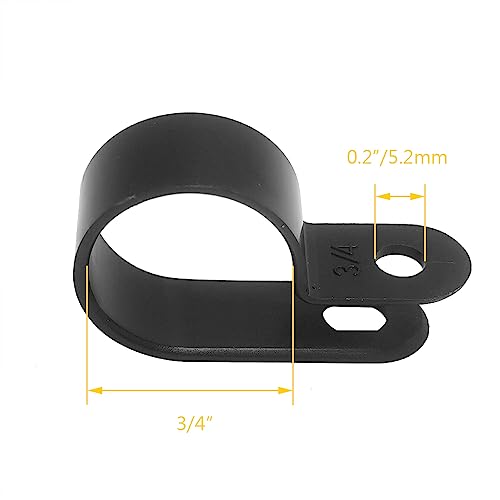Cable Clamp R-Type Cable Clip Wire Clamp 3/4" Nylon Screw Mounting Cord Fastener Clips with Screws for Wire Management - Black - 50 Pcs - size: 3/4" Black