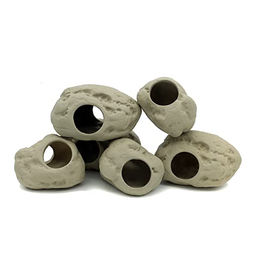 Aquarium Decoration Rock Caves for Fish Tank, Ceramic Betta Fish Tank Accessories Hideout, Cichlid Stackable Cave Hiding (3 Small & 3 Medium)