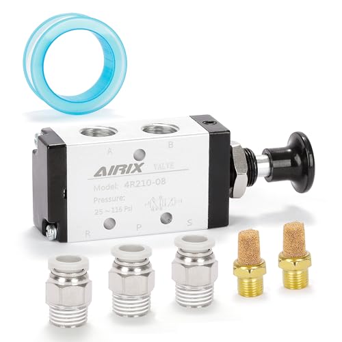 4R210-08 Pneumatic Push-Pull Valve, 5 Way 2 Position Hand Lever Air Control Valve, 1/4" NPT Manual Direct Acting Type for Pneumatic System - size: 1/4'' NPT, style: 5 Way 2 Position