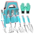 MelonArt Garden Tool Set,8 Pcs Gardening Hand Tool Starter Kit for Women Heavy Duty Outdoor Tool Kit Aluminum Alloy with Non Slip Ergonomic Handle, Ideal Gifts for Women and Men, Green&Pink