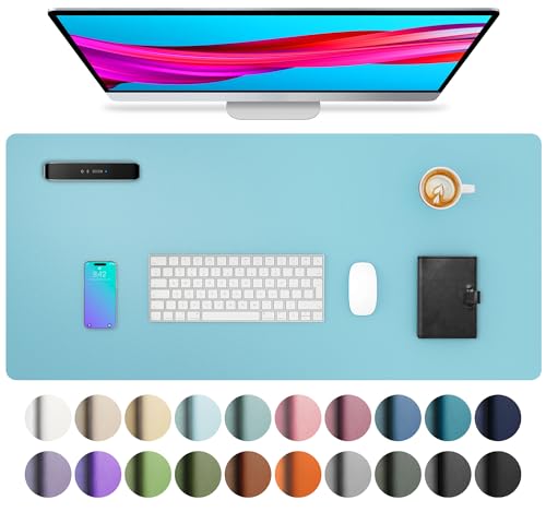 Aothia Large PU Leather Desk Pad Protector – Non-Slip Mouse Pad & Writing Mat for Office/Home, Waterproof, Easy to Clean(23.6" x 13.7", Blue Topaz) - color: Blue Topaz, size: 23.6" x 13.7"