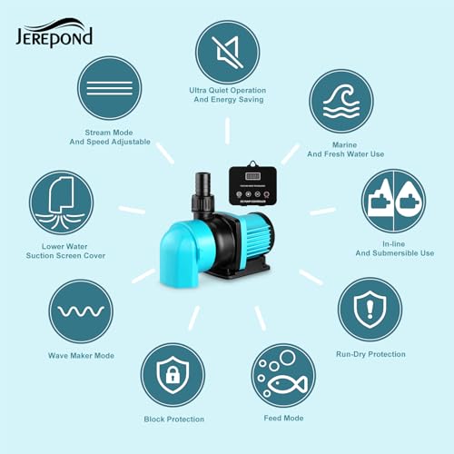 1320GPH Aquarium Return pump with LCD display controller, DC 24V 35W aquarium pump for saltwater freshwater aquarium,fish tank,sump,20 speeds ECO Quiet Submersible and inline pump - style: 1320GPH 35W