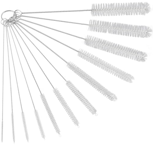 Ixiaoyoo Straw Cleaner Brush Set, 12-Piece 11.8 Inch Long Botthle Cleaning Brush, Nylon Tube Brush Kit for Straws on Tumbler, Water Bottle, Sippy Cup and Pipes, Tubes or Tea Pot Spout - color: 11.8 Inch White Cleaning Brushes