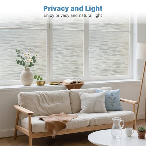 Finnez Frosted Privacy Window Film Static Cling, Non-Adhesive Decorative Cover for Glass Door & Windows, No Glue Removable Clings UV Blocking Waves Design for Home Office 23.6 x 78.7 Inches - color: Line Pattern, size: 23.6 x 78.7 inches
