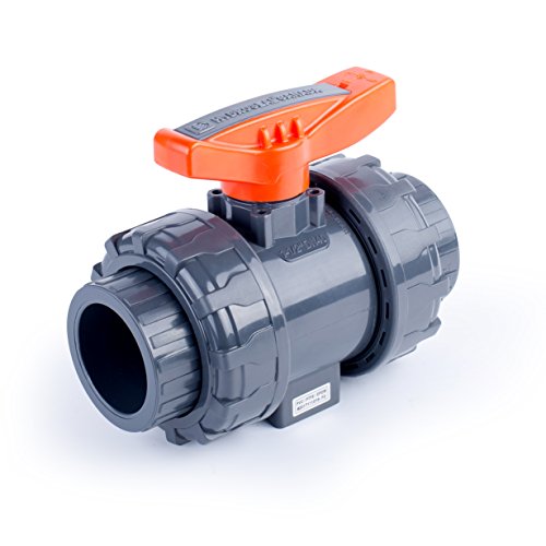 HYDROSEAL Kaplan PVC 1 1/2" True Union Ball Valve with Full Port, ASTM F1970, EPDM O-Rings and Reversible PTFE Seats, Rated at 200 PSI @73F, Gray, 1 1/2 inch Socket (1 1/2") - size: 1 1/2"