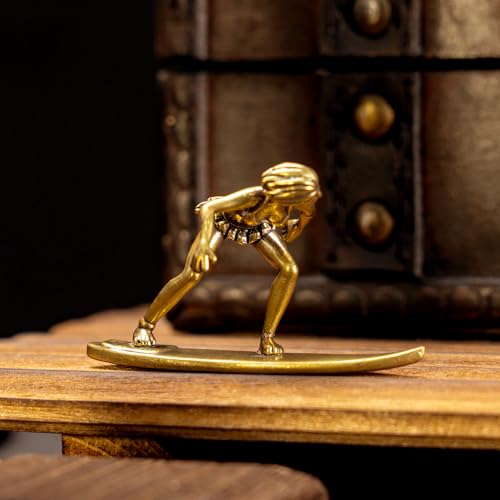 CHOVY 1PC Vintage Brass Surfing Girl Statue - Charming & Cute Decor Ideal for Home, Office, or Café - Perfect Artistic Ornament for Bookshelf, Living Room, and Desktop