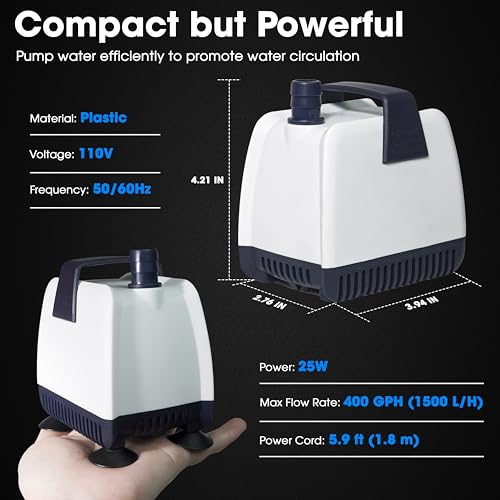 Aquarium Water Pump for Fish Tank Water Change, Small Submersible Aquarium Pump 25W Mini Water Pump for Aquariums, Quiet Fish Tank Pump Drain & Sump by MCDrumfilter