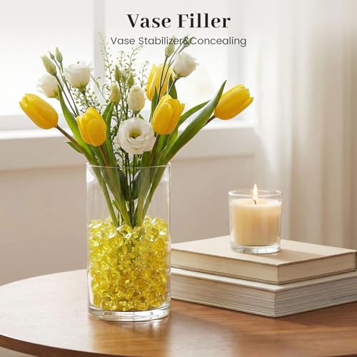 DomeStar Yellow Fake Ice Rocks, 150PCS Acrylic Gems Crystals Plastic Diamonds Fake Ice Cubes for Vase Fillers DIY Craft Wedding Photography Prop Display Table Scatter Home Amalfi Coast Decorations - color: Yellow
