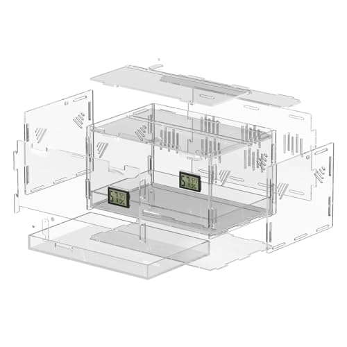 Reptile Terrariums with Temperature Hygrometer, 15.7"x9.9"x7.1" Acrylic Breeding Box Terrarium Cage Tank for Small Reptiles, Insects, Home Office (Terrestrial) - size: Terrestrial--L (Tray)