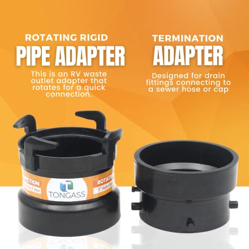 2 x Combo Pack RV Sewer Hose Fitting Adapter - PVC Connection & Termination Adapter - 3" Hub x Bayonet Hooks