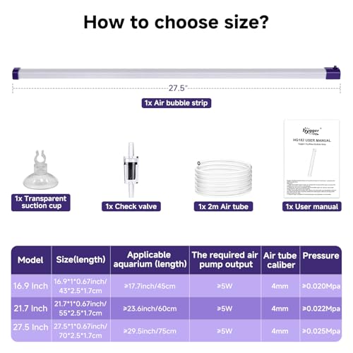 hygger 27.5 Inch Long Aquarium Bubble Bar, Ultra-Fine Quiet Oxygen Diffuser Bubble Curtain Wall, Self-Sinking Design Fish Tank Bubbler Decorations for Freshwater Saltwater - size: 27.5 Inch
