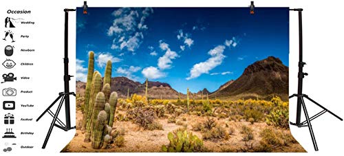Leyiyi 5x3ft Photography Background Mexico Cactus Backdrop Western Life Desert Plant Saguaro Dry Sand Grunge Bush Mountain Poor Rural Cowboy American Travel Polyester Portrait Studio Video Prop - color: Desert5, size: 5x3ft-P