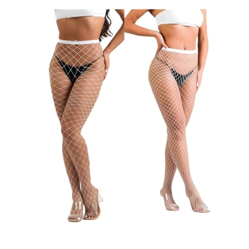 Women's Sexy High Waist Tights Fishnet Stockings Thigh High Pantyhose - color: White