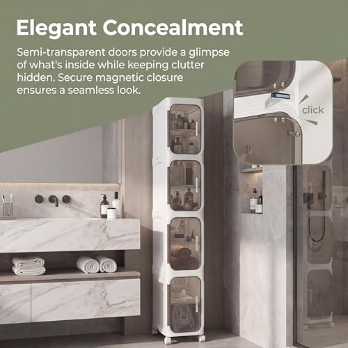 KHNR 2-Tiers Slim Bathroom Storage Cabinet,Narrow Bathroom Storage,Foldable Storage Cabinets,Movable Bathroom Storage Organizer for Small Spaces,Bathroom,White - color: White, size: 2-Tiers