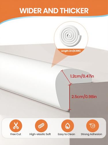 Baby Proof Edge Corner Protector, 6.56FT 0.47''Th L-Shape Furniture Corner & Edge Safety Bumpers with 6 Corners, Pre-Taped, Soft NBR Rubber Foam Desk Edge Cushion Wall Corner Protector（White-gray） - color: White, size: 0.47''Th (6.56ft)