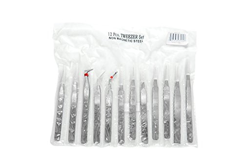 SE 12-Piece Non-Magnetic Stainless Steel Tweezers Set - TW2-412