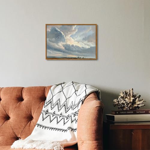 OIQArtOIQ Vintage Landscape Canvas Wall Art Framed Natural Scenery Painting Artwork Prints France Country Wilderness Farmhouse Decor Pictures Kitchen Bedroom Living Room Bathroom - color: Cloud, size: 16x24 in