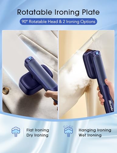 Smart Travel Steamer for Clothes, 100V-240V Portable Iron, 15s Fast Heat Up, 2 in 1 Steamer & Iron, LED Display, 100ml Lrge Water Tank, Compact Travel Size for Worldwide & European Use Azure