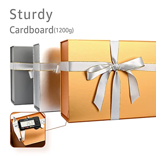 LIFELUM Gift Boxes with Lids for Presents 5 Pack 13.85 x 8.35 x 4.45 inch Gold Gift Boxes with Ribbon,Card,Shredded Paper Filler Gift Box for Valentine's day,Christmas - color: Gold, size: 1 count (Pack of 5)