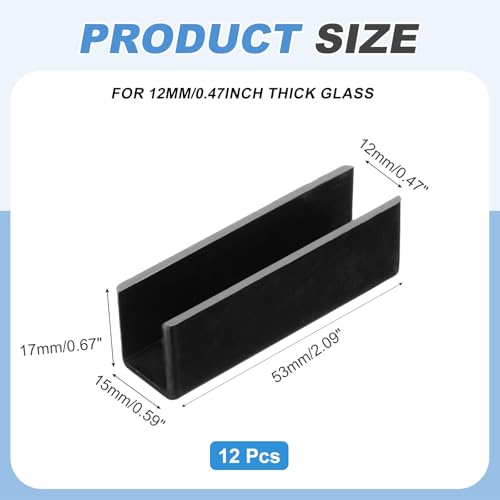 uxcell 12Pcs Plastic Glass Connector, 180 Degree Glass to Glass Clamp for 12mm Thick, Fixing Bracket Rimless Clip Holder for Aquarium Fish Tank Display Shelves, (12mm, Black) - size: 12 mm