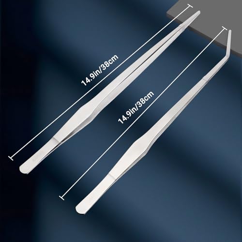 Segarty Longer Tweezers Aquascaping Tools with 1 Bag, 2 in 1 Stainless Steel Silver Aquarium Tools Kit for Fish Tank Aquatic Plant, Feeding Tweezer Curved Tweezer Anti Rust Aquascape Set