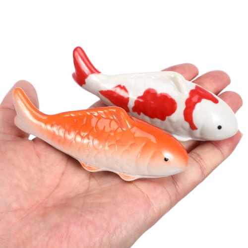 INOOMP 2pcs Ceramic Floating Fish Artificial Aquarium Floating Realistic Floating Koi Fish Figurines for Indoor or Outdoor Decor Desktop Ornaments