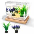Mini Betta Fish Tank Kit with LED Light Base, Small Fish Bowl for Temporary Space, 0.2 Gallon Stackable Cube Tank with Artificial Plants for Small Fish, Insect, Shrimp, Crab, Spider (Kit-2)