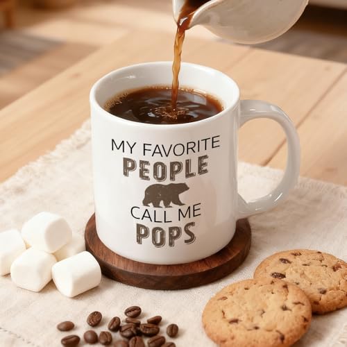 My Favorite People Call Me Pops Coffee Mug, Brown Bear Ceramic Mug For Dad, Bear Theme Drinking Cup For Men, Birthday Thank You Gifts for Daddy, Christmas Retirement Gifts For Family Grandpa - color: White09