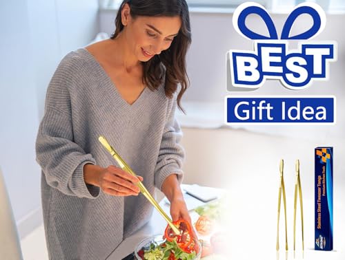 JETKONG 2 Pcs 9-Inch Cooking Tweezers Stainless Steel Food Tweezers Kitchen Tweezer Tongs (Gold) - color: Gold, size: 9+9 Inch