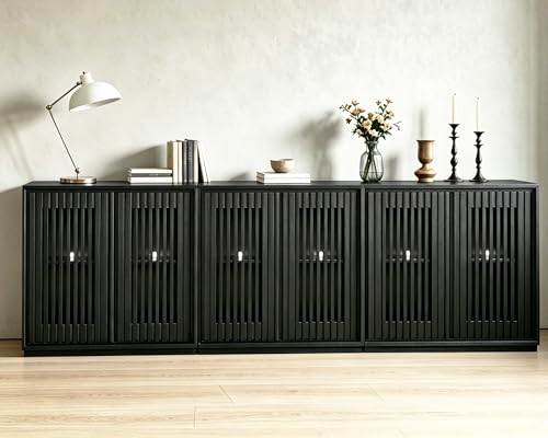 LKTART Mid Century Modern Entryway Cabinet, Narrow Sideboard Buffet Storage Cabinet with Arched Doors,TV Media Console Cabinet for Living Room,Kitchen,Home Bar,3 Pieces - color: B- Black, size: 3 Pieces
