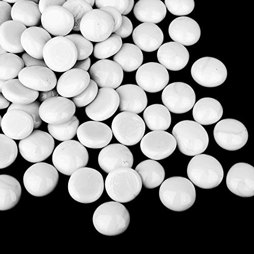 CYS EXCEL White Glass Flat Gemstone Vase Fillers (1 LB) | Flat Aquarium Marble Beads | Decorative Mosaic Glass Gem Pebbles Approx. 85~100 PCS - color: White, size: 1 lb