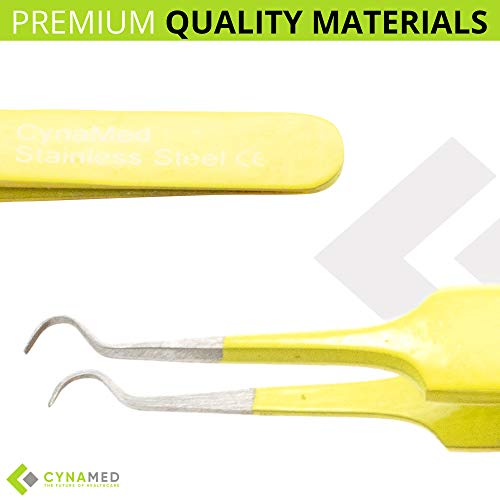 Blackhead Tweezer - Professional Curved Steel Tip Surgical Comedone & Splinter Extractor. Ideal Blemish & Acne Remover Tool Means Flawless Facial Skin (Yellow) - color: Yellow