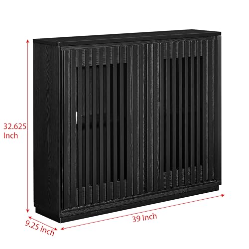 LKTART Mid Century Modern Entryway Cabinet, Narrow Small Sideboard Buffet Storage Cabinet with Arched Doors,TV Media Console Cabinet for Living Room,Kitchen,Home Bar,2 Pieces - color: B- Black, size: 2 Pieces
