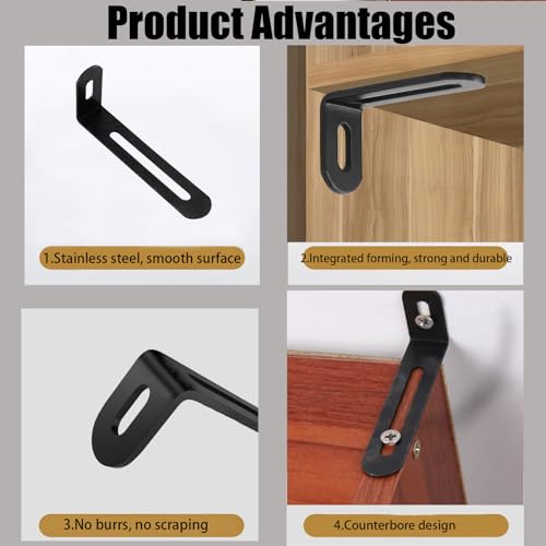 2.6"x1.3"x0.6"Adjustable Right Angle Brackets Metal L Bracket Heavy Duty 90 Degree Corner Fastener L-Shape Corner Brace Support Black Shelf Bracket , 10Pcs - size: 2.6"x1.3", style: BLACK/10PCS