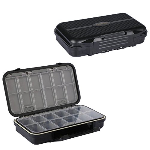 Goture Small Fishing Tackle Box Organizer with Waterproof Technology Fixed Compartments Clear Plastic Lure Bait Storage Case for Saltwater and Freshwater Anglers 7.71 x 4.44 x 1.81 Inches Black - color: Black SMALL(Size: 7.71'' L X 4.44'' W X 1.81'' H)