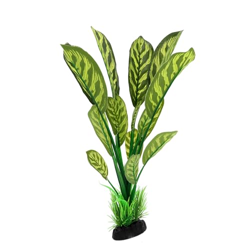 ALEGI Silk Aquarium Plants, 12 Inch Artificial Silk Plants Decorations for Fish Tank,Aquarium Décor Plastic Plants (Green with Stripes, 2 Pack) - color: Green With Stripes