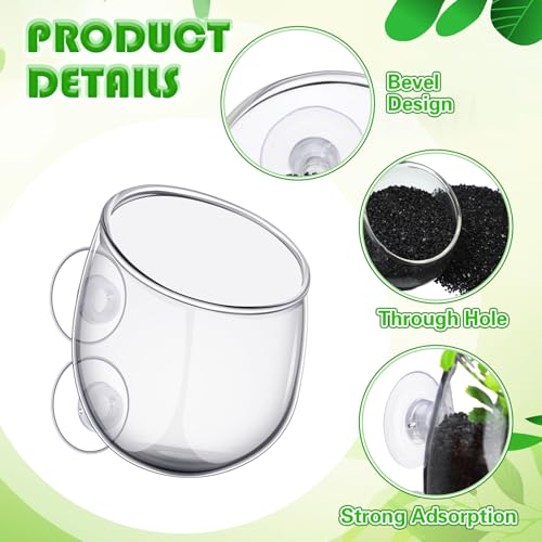 8 Pcs Aquarium Plant Holder Pot Clear Glass Aquatic Plant Cup with Suction Cups Aquarium Fish Tank Pots for Aquaponic Cultivation Water Feature Decoration