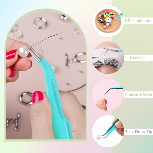 Honoson 9 Pieces Curved Pointed Craft Tweezers Stainless Steel Precision Tweezer with Protective Cover for Rhinestones Dried Flowers Craft Stickers Eyelash Extension Jewelry Making(Multiple Colors) - color: Multiple Colors