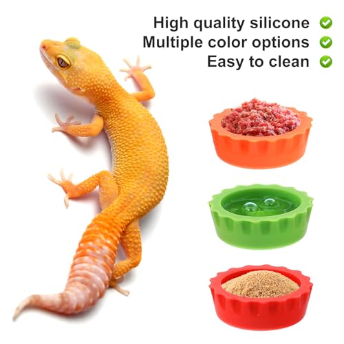 9 Pcs Crested Gecko Food and Water Bowl Small Reptile Food Dish Reusable Silicone Reptile Feeding Cup Gecko Feeder Corner Water Bowl Habitat Tank Starter Accessories for Hermit Crab Tarantula Isopods
