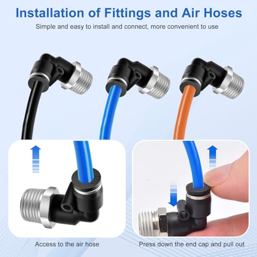 12 Pcs Push to Connect Fittings 5/32 Inch Tube OD x 1/4 Inch NPT Thread Pneumatic Male Straight and Elbow Quick Connect Air line fittings - size: 5/32"OD x 1/4"NPT