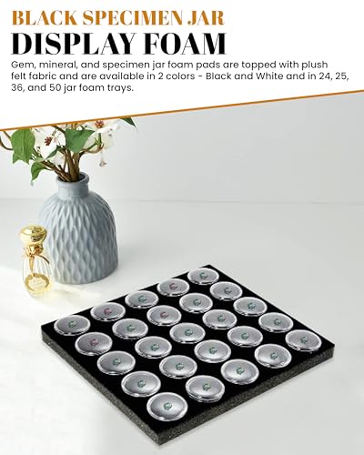 Novel Box Gem Jars 25 Small Size Gemstone tray | Black Tray Foam Sheet 7.8X7.8X0.75 | Jewelry Display Rock Storage Box Insert | Gemstone display Trays for Collectibles - color: Black Foam Liner with 25 Gem Jars