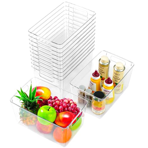 Freebat 12 Pack Large Clear Plastic Storage Bins,Plastic Containers with Handle for Pantry Organizer and Storage,Perfect for Kitchen,Fridge,Cabinet, Closet,Bathroom Under Sink Storage - color: Large 12Pack
