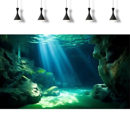 Underwater Fish Tank Background Under The Sea Cave Style Aquarium Background Ocean Floor Cave Sunlight Fish Tank Backdrop Tropical Fish Aquarium Terrarium Backgrounds Decorations 24x12in - color: Cave Blue, size: 24(W)x12(H)inches/ 60(W)*30cm(H)